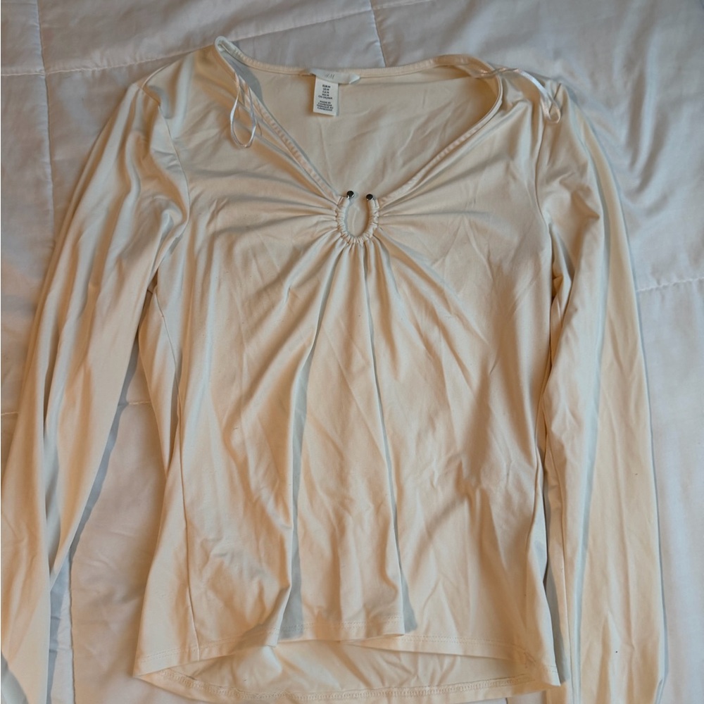 H&M Cream Long Sleeve Top with Ring Detail
